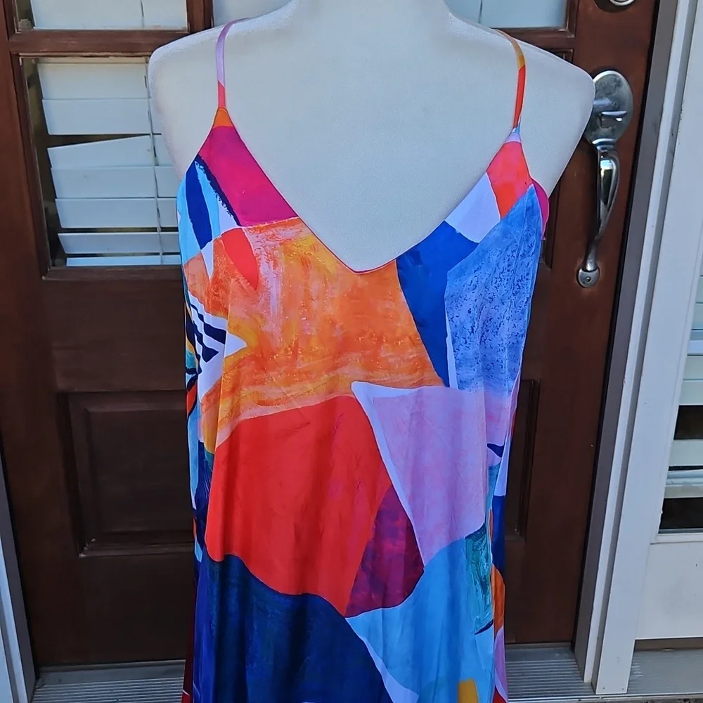Nicole Miller Abstract Print Maxi Satiny Dress